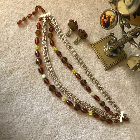 Vintage W. German Multi Strand Necklace & Earring Set - Picture 3 of 3